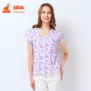 純棉舒適，貼心設計 銅牛女士短袖中老年睡衣背心開襟家居服